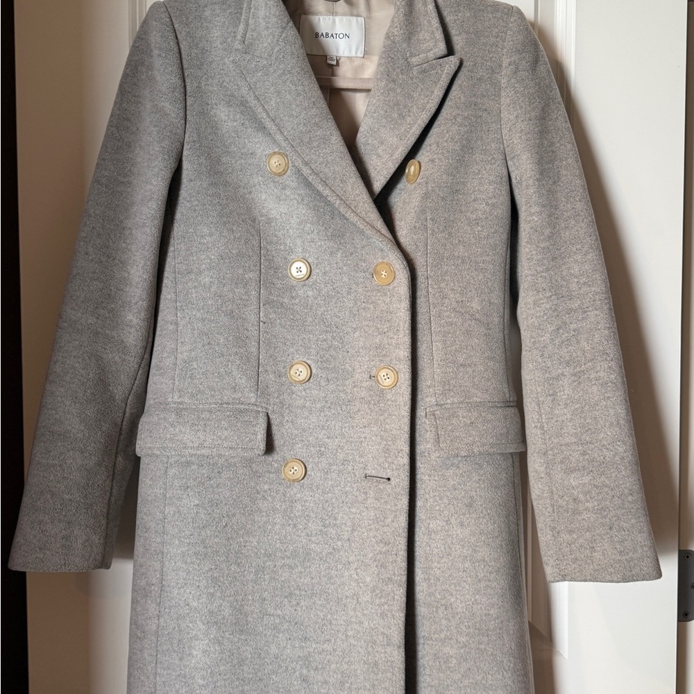 Babaton Gray Trench Coat Double-Breasted Mid-Length